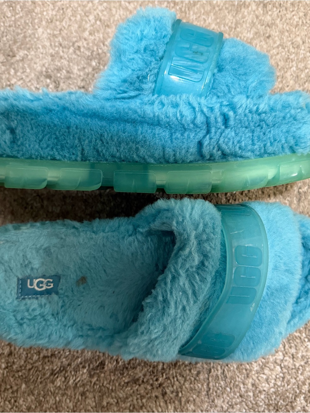 UGG Kids Teal Plush Strap Slide Slippers